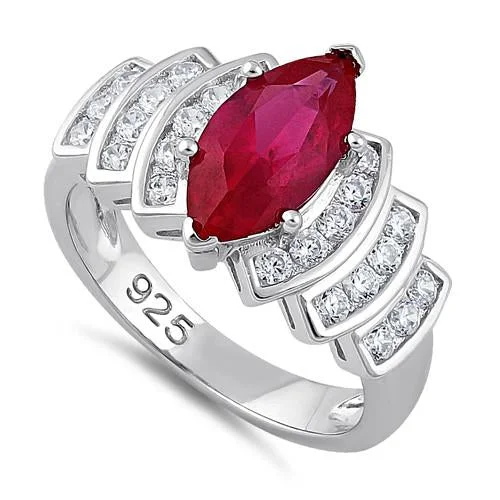 Sterling Silver Marquise Cut Ruby-tone CZ Ring