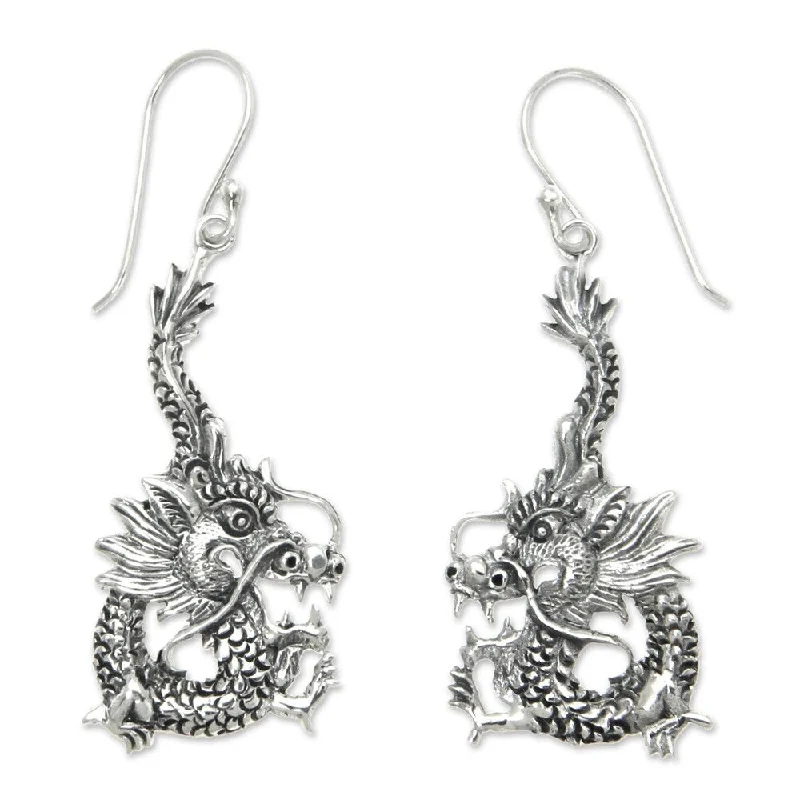 NOVICA Handmade Sterling Silver Dragon Splendor Earrings (Indonesia)