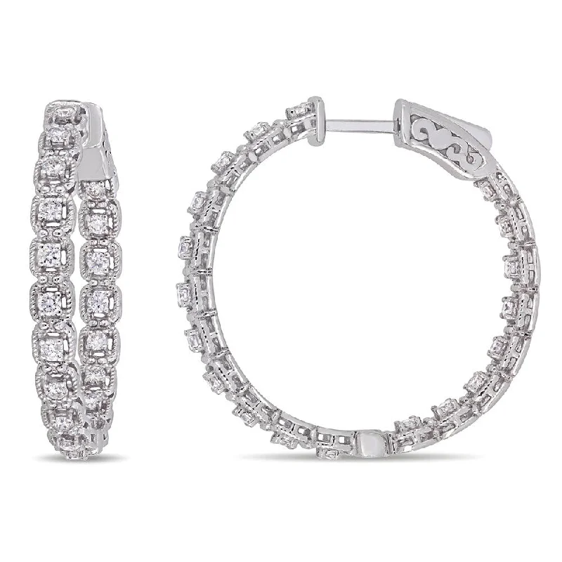 Miadora 14k White Gold 7/8ct TDW Diamond Inside Outside Hoop Earrings