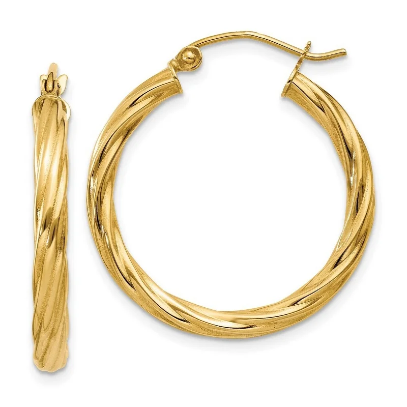 Curata 14k Yellow Gold Polished 25x 3.25mm Twisted Hoop Earrings