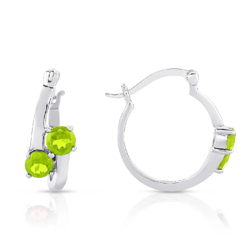 Dolce Giavonna Sterling Silver Peridot Hoop Earrings