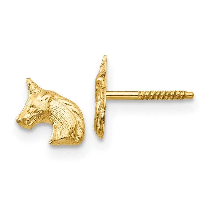 Curata Solid 14k Yellow Gold Childrens Unicorn Post Stud Earrings (5mmx8mm) - Orange