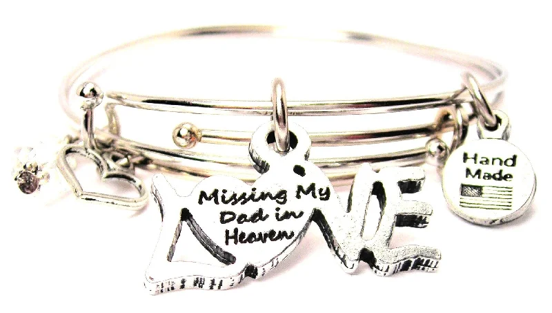 Missing My Dad In Heaven Expandable Bangle Bracelet Set