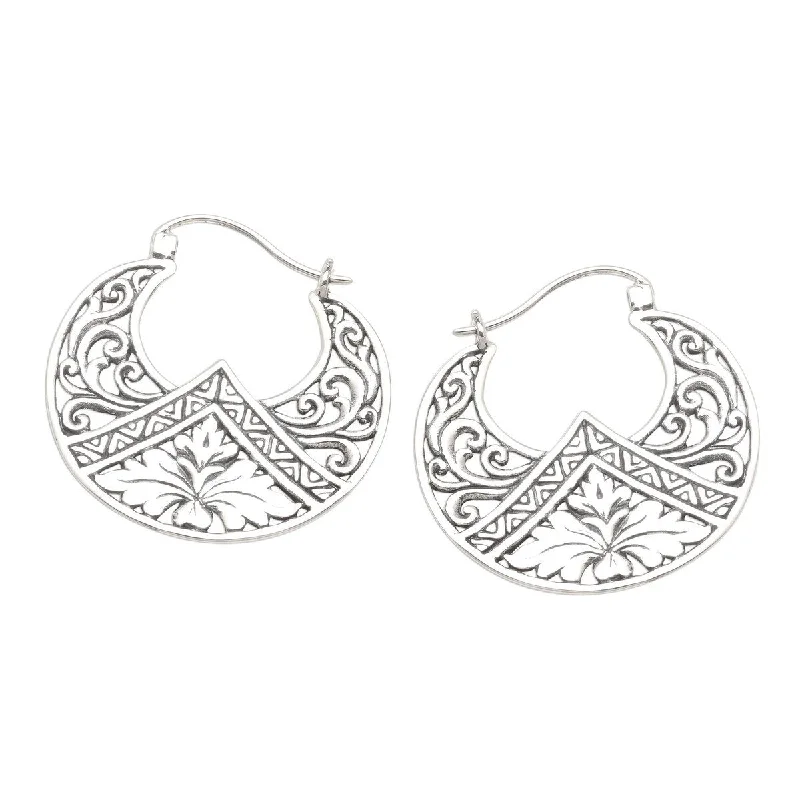 NOVICA Flame Flower, Sterling silver hoop earrings - 1.2D