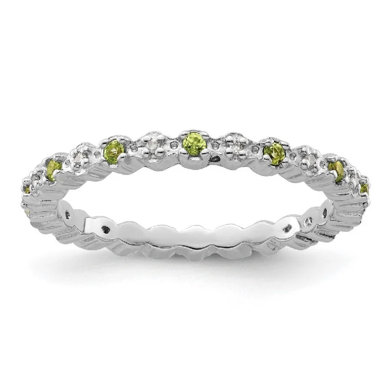 Curata 925 Sterling Silver Polished Prong set Stackable Expressions Peridot and Diamond Ring