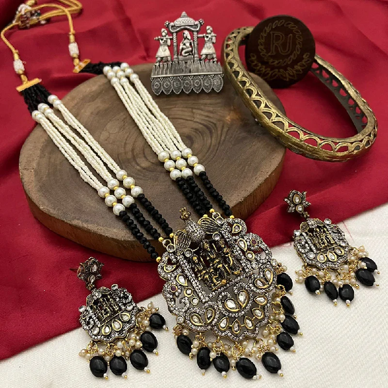 FS Collection Gold Plated Polki Kundan Stone Temple Long Necklace Set