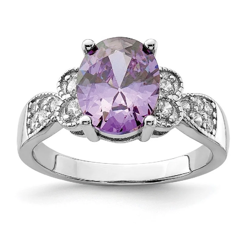 Curata 925 Sterling Silver Polished Open back Purple and Clear CZ Cubic Zirconia Simulated Diamond Ring