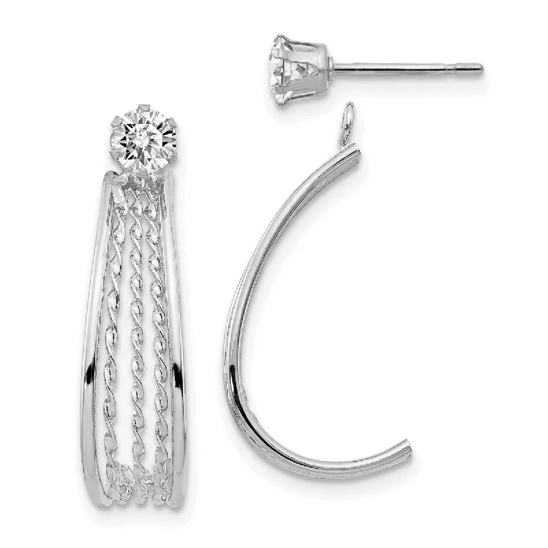 Curata 14k White Gold Twisted J Hoop Jacket with Cubic Zirconia Stud Earrings (8mm x 21mm)