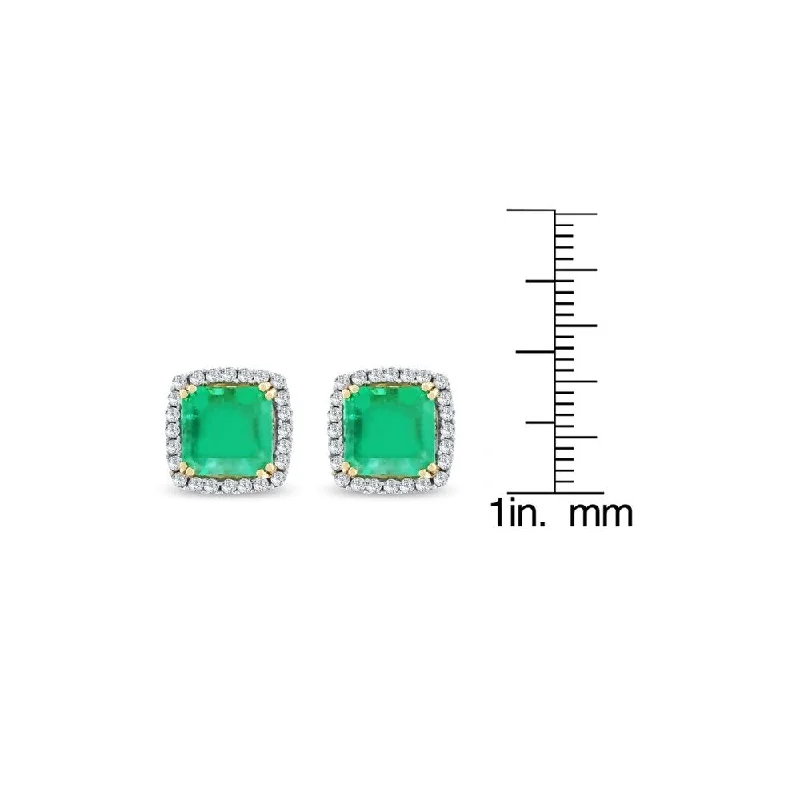 Auriya 14k Yellow Gold 5 3/8ct Emerald and 1/2ct TDW Diamond Earrings - White