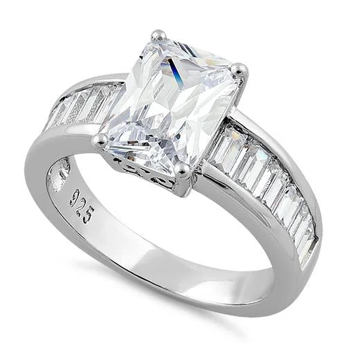 Sterling Silver Radiant-Cut & Baguette CZ Ring