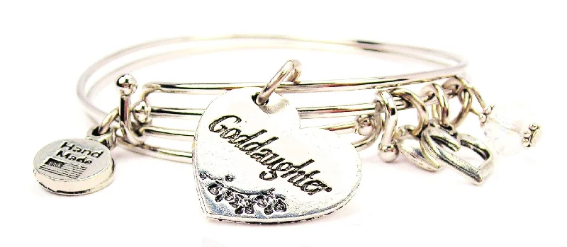 Goddaughter Heart Expandable Bangle Bracelet Set