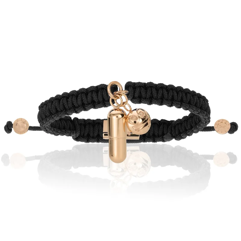 Pill Emoji Black Polyester With Pink Gold Bracelet