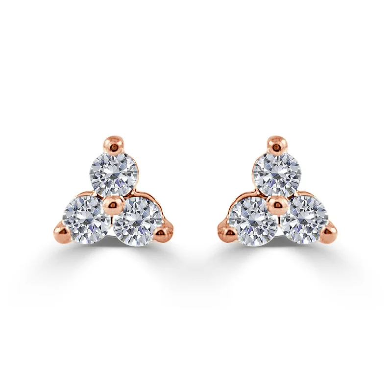 Joelle Diamond Earrings - 3-Stone Cluster Earrings 14K Rose Gold Beautiful Gift