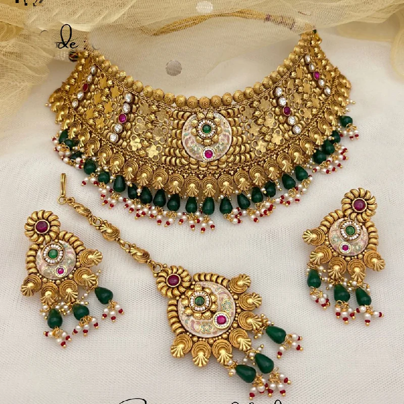 Jewel Addiction Copper Rajwadi Finish Pota Stone Necklace Set