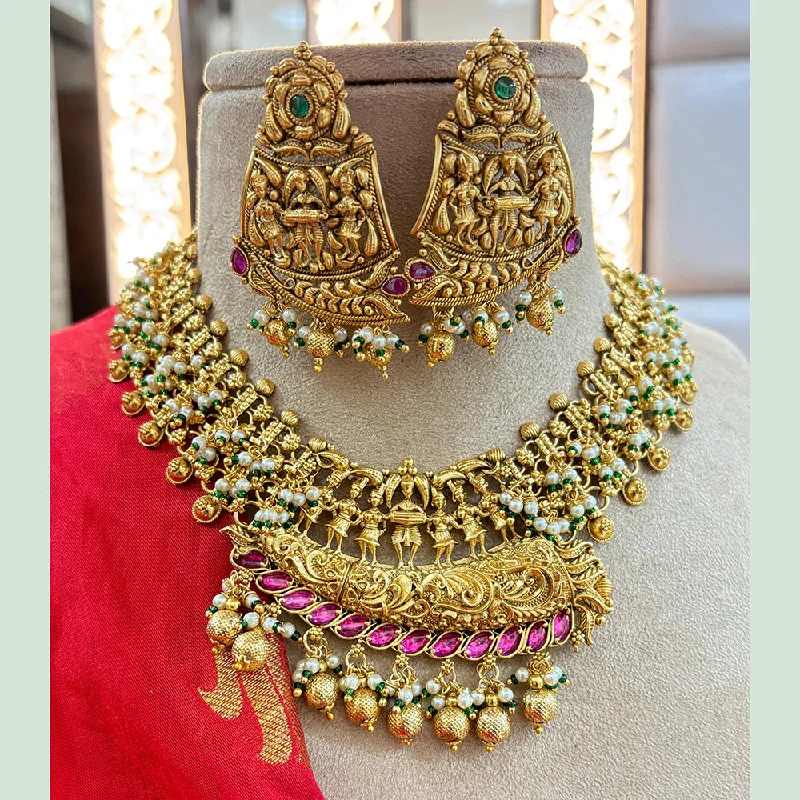 Jewel Addiction Copper Gold Pota Stone And Pearl Necklace Set