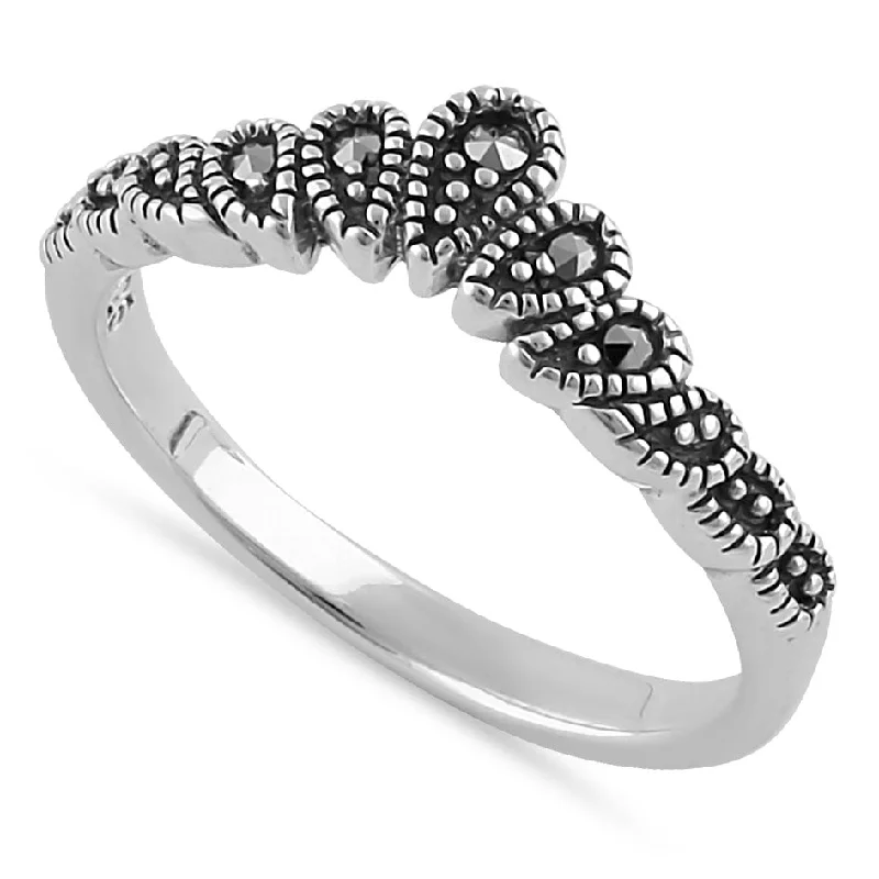 Sterling Silver V Shape Stackable Marcasite Ring