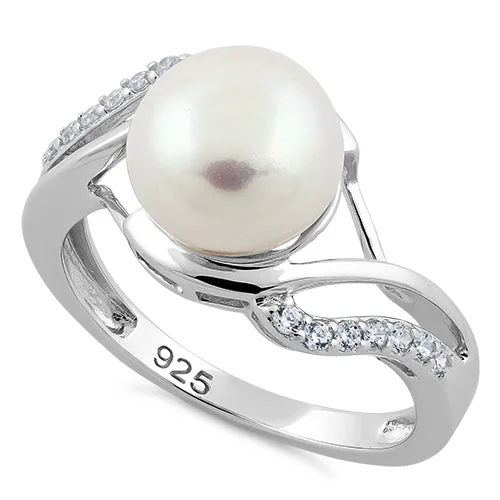 Sterling Silver Elegant Pearl CZ Ring