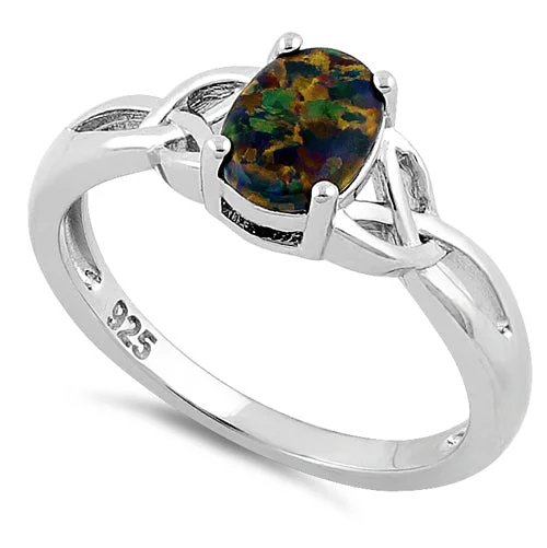 Sterling Silver Center Stone Charmed Green-Black Lab Opal Ring