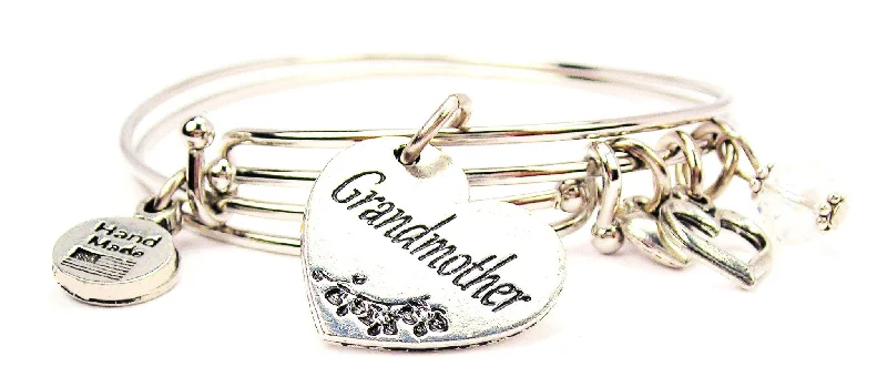 Grandmother Heart Expandable Bangle Bracelet Set