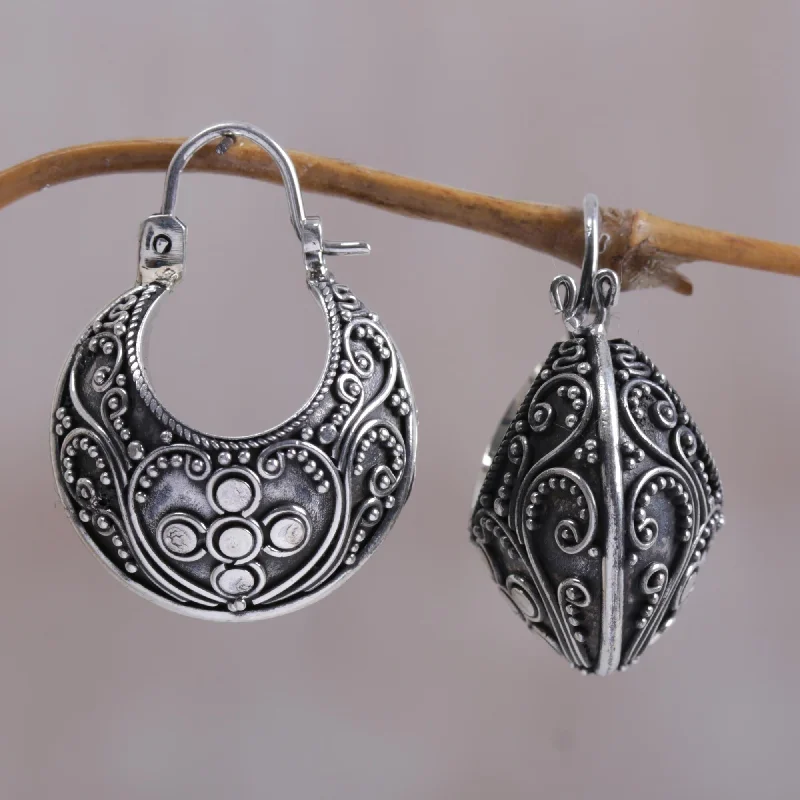 NOVICA Handmade Sterling Silver 'Paradise' Hoop Earrings (Bali)