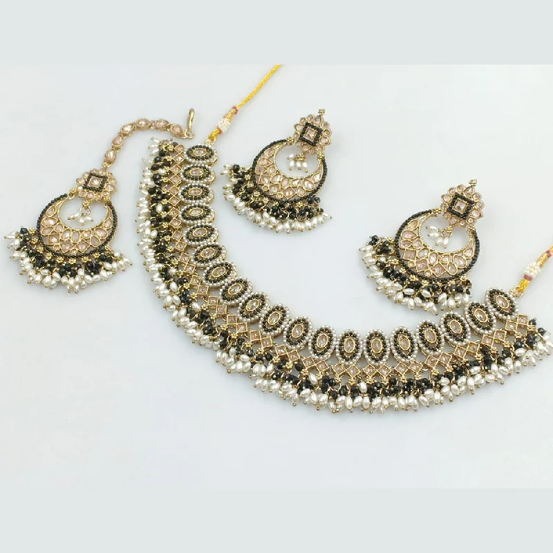 Rani Sati Jewels Gold Plated Crystal Stone And Pearls Necklace Set