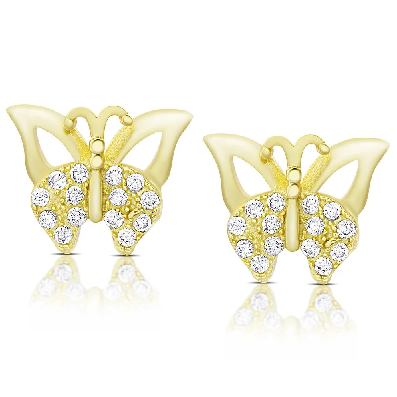 Dolce Giavonna Gold Over Silver or Sterling Silver Cubic Zirconia Butterfly Stud Earrings