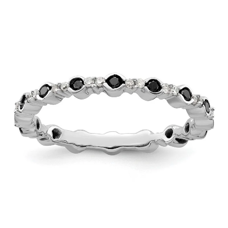 Curata 2.25mm 925 Sterling Silver Bezel Prong set Stackable Expressions Polished Black White Diamond Ring