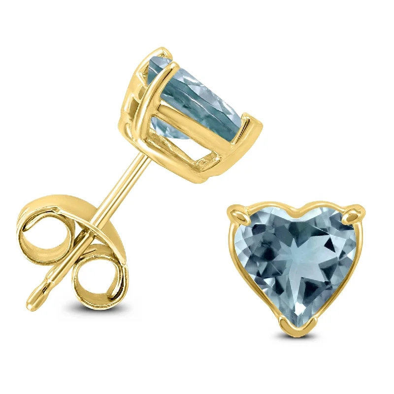 Marquee 14K Yellow Gold 5MM Heart Aquamarine Earrings