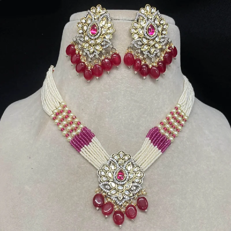 Amoliya Jewels Gold Plated Polki Kundan Necklace Set