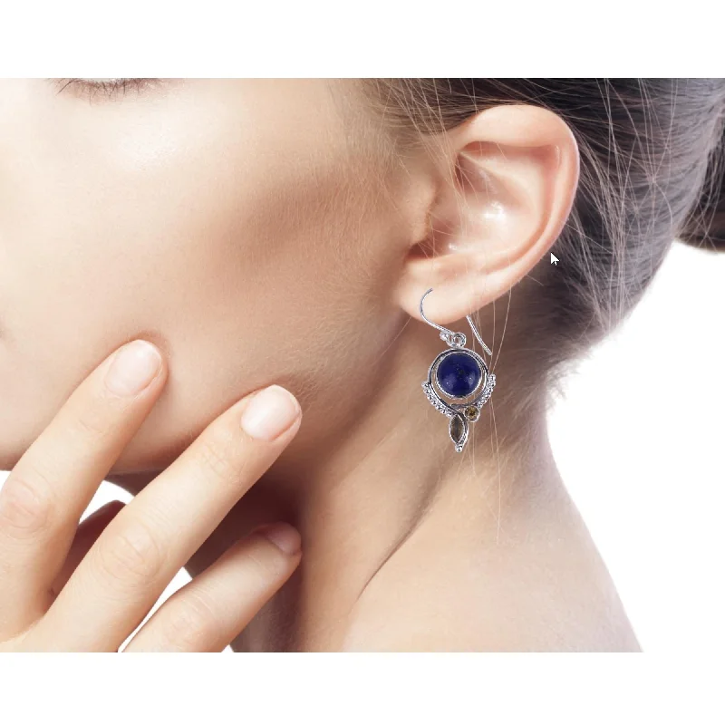 Sterling Silver 'Glory in Blue' Lapis Lazuli Citrine Earrings