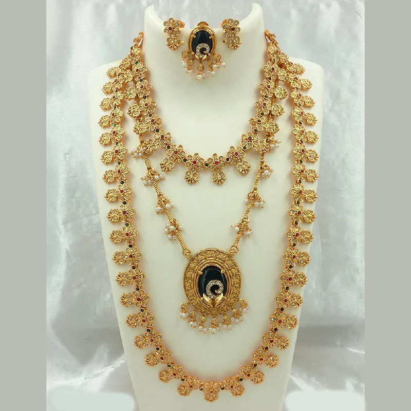 Joyful Jewel Art Matte Gold Plated Austrian Stone And Pearls Necklace Combo