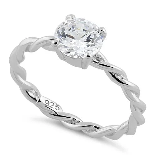 Sterling Silver Clear Twisted Band CZ Ring