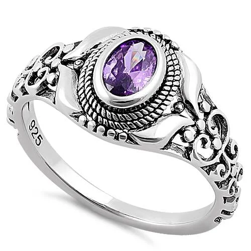 Sterling Silver Austere Amethyst-tone CZ Ring