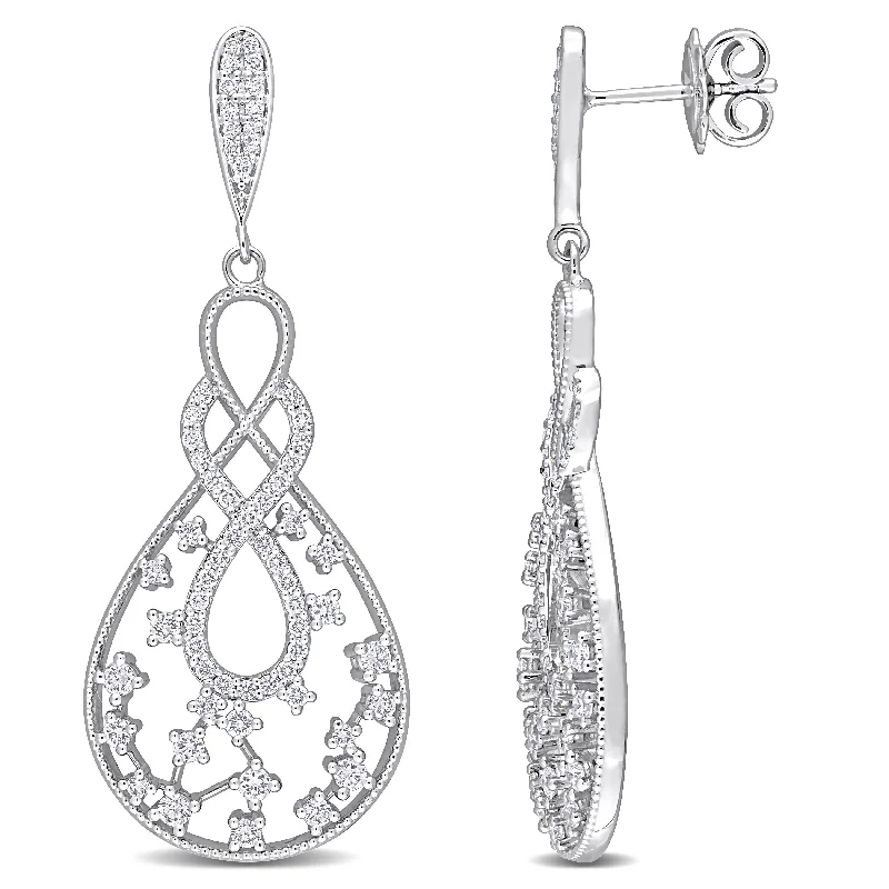 Miadora 14k White Gold 1 1/3ct TDW Diamond Clustered Infinity Teardrop Earrings