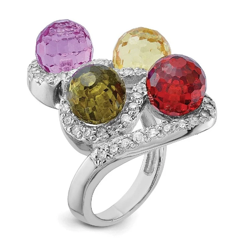 Curata 925 Sterling Silver Polished Open back Multi color CZ Cubic Zirconia Simulated Diamond Ring