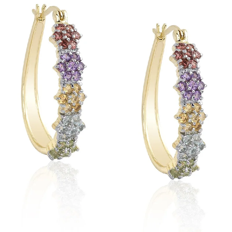 Dolce Giavonna Gold Over Sterling Silver Multi-gemstone Flower Hoop Earrings