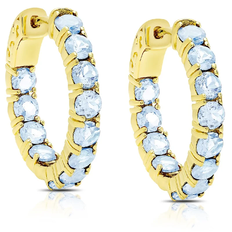 Dolce Giavonna Gold Over Sterling Silver Blue Topaz Hoop Earrings