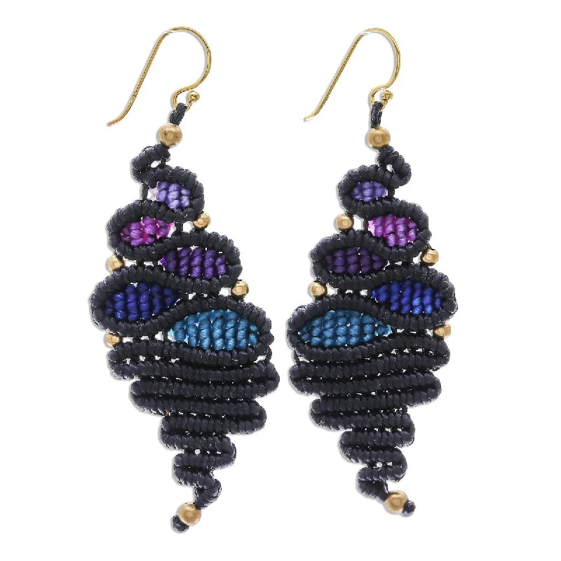 NOVICA Serpentine Way in Blue, Macrame dangle earrings - 3.1*1.1