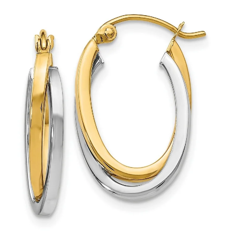 Curata 14k Two-Tone Gold Polished Oval Double 4x20mm Hoop Earrings