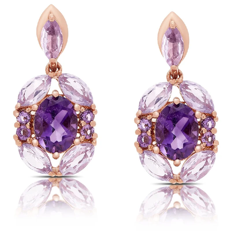 Dolce Giavonna Rose Gold Over Sterling Silver Amethyst Dangle Earrings