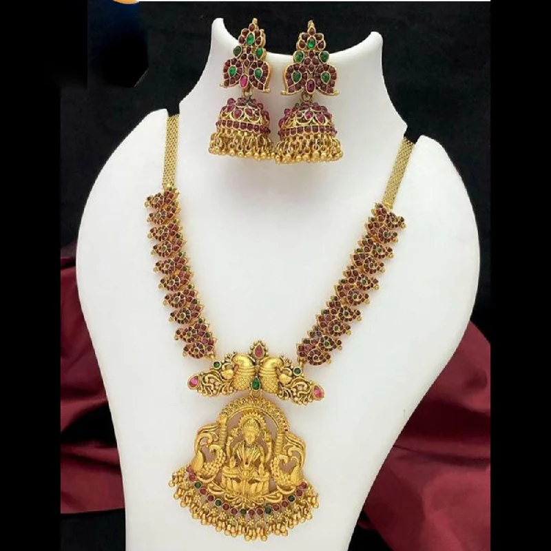 Manisha Jewellery Gold Plated Pota Stone Temple Necklace Set