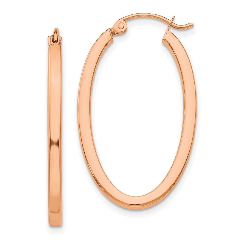 Curata 14k Rose Gold Solid Polished 29x2mm Oval Tube Hoop Earrings