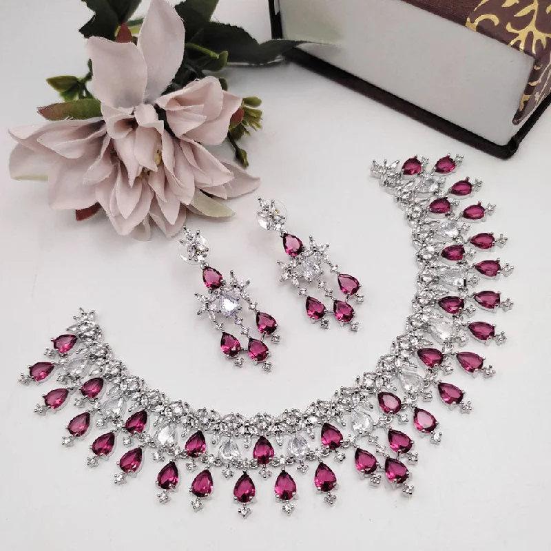 Aamrapali Silver Plated American Diamond Necklace Set