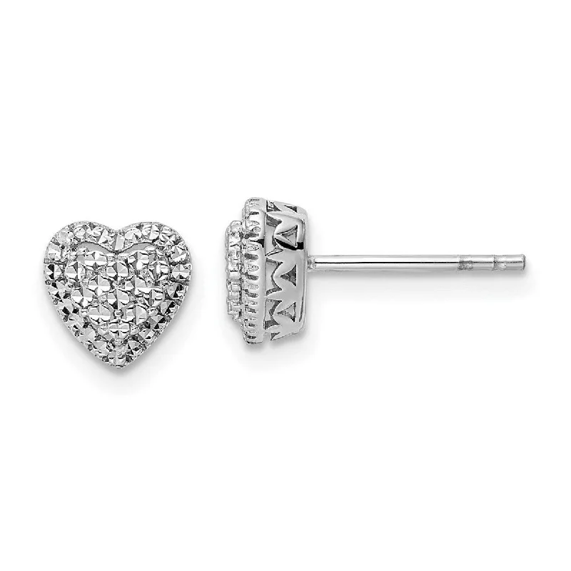 Curata 14k White Gold 7.5mm Intricate Textured Love Heart Post Earrings