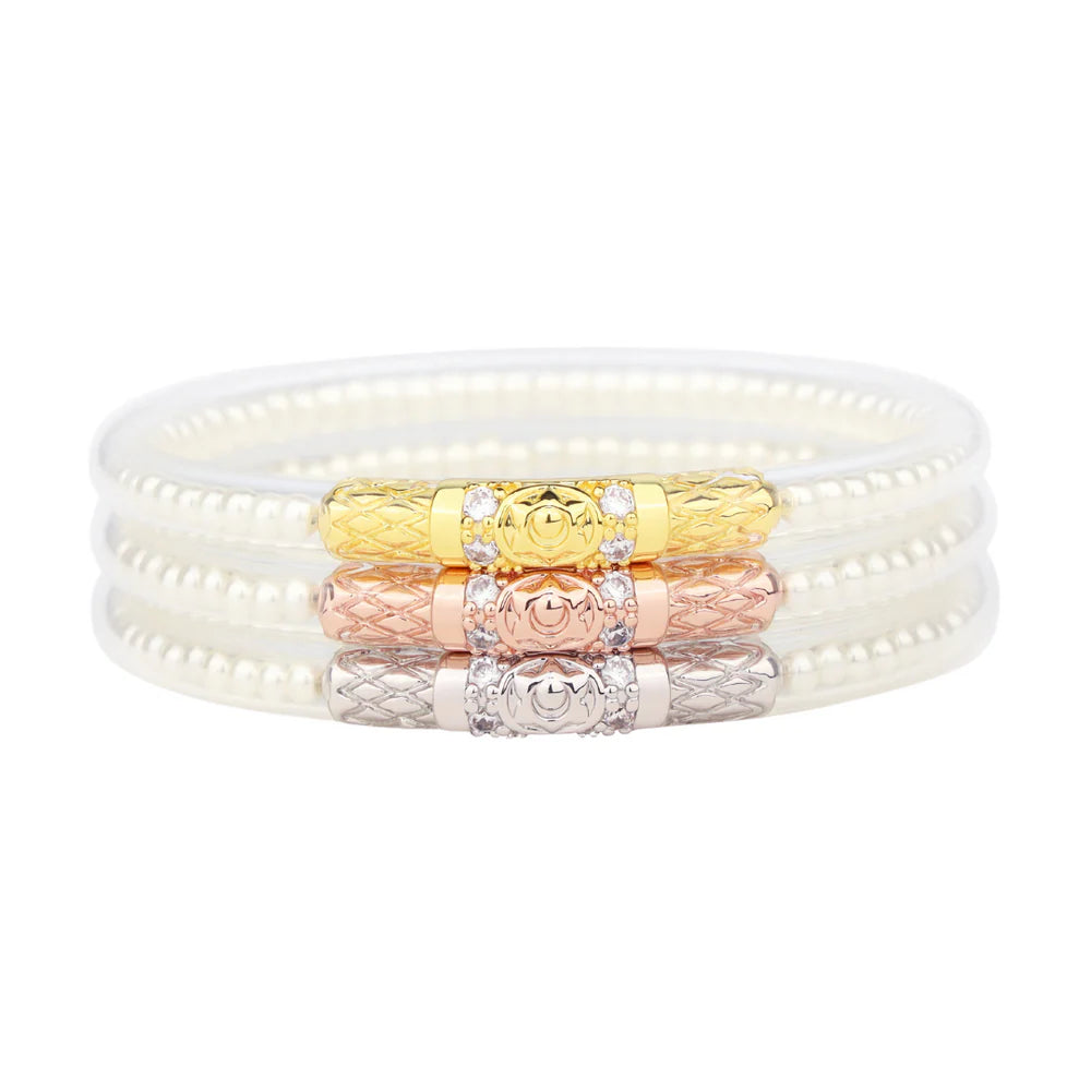 BuDhaGirl Three Queens All Weather Bangles - White Pearl