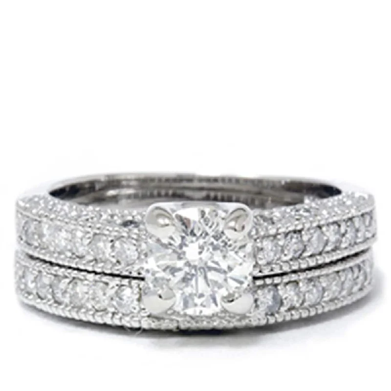 1 1/2ct Antique Diamond Ring Set White Gold