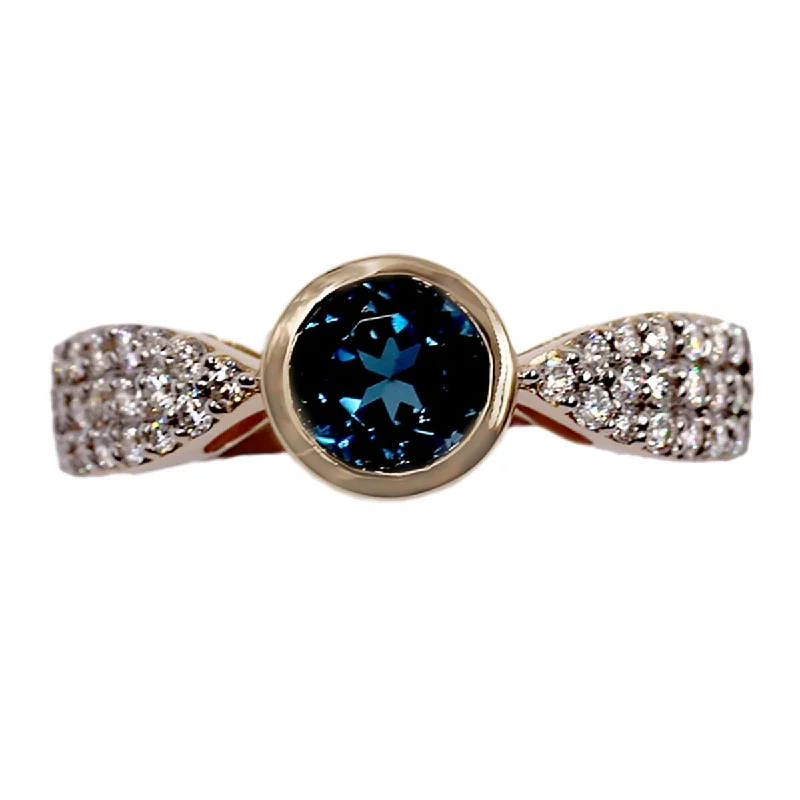 14KT Yellow Gold London Blue Topaz and Diamond Ring