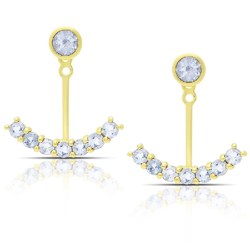 Dolce Giavonna Gold Over Sterling Silver Blue Topaz Jacket Earrings