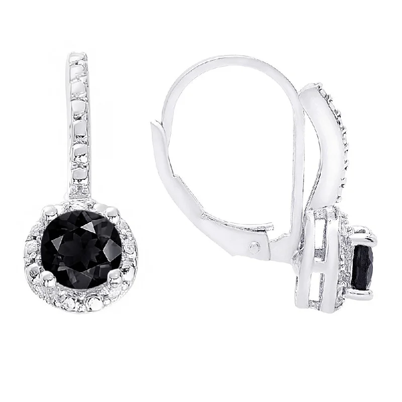 Dolce Giavonna Sterling Silver Black Spinel and White Topaz Leverback Earrings