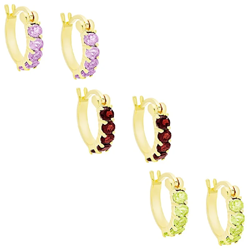 Dolce Giavonna Gold Over Sterling Silver Gemstone Hoop Earrings (Set of 3)